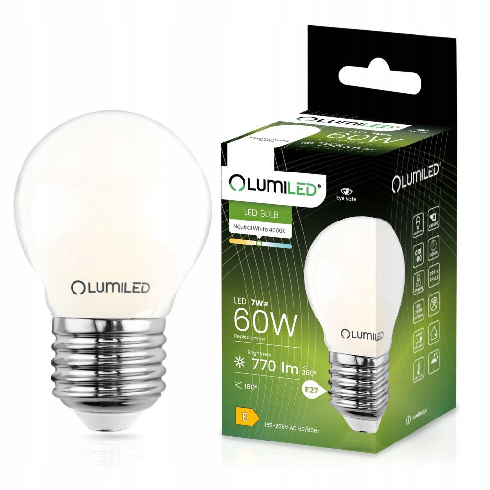 E-shop LED žiarovka P45 E27 7W = 60W 770lm 4000K Neutrálne 360° vlákno Milk LUMILED