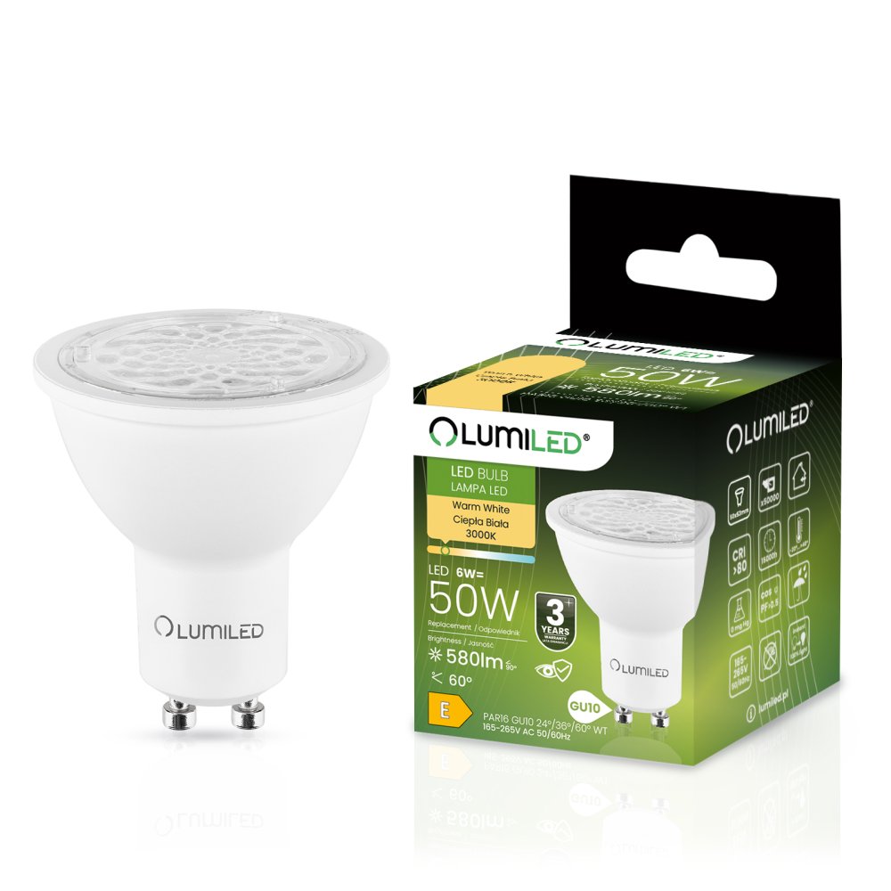 E-shop LED žiarovka GU10 6W = 50W 580lm 3000K Teplá nastaviteľná 24° 36° 60° LUMILED