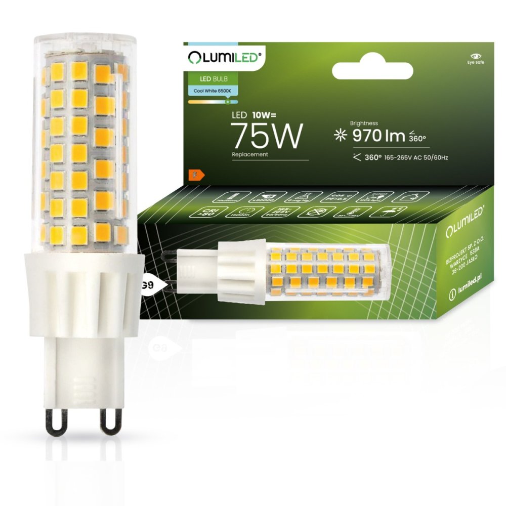 LED žiarovka G9 kapsula 10W = 75W 970lm 6500K Cold 360° LUMILED