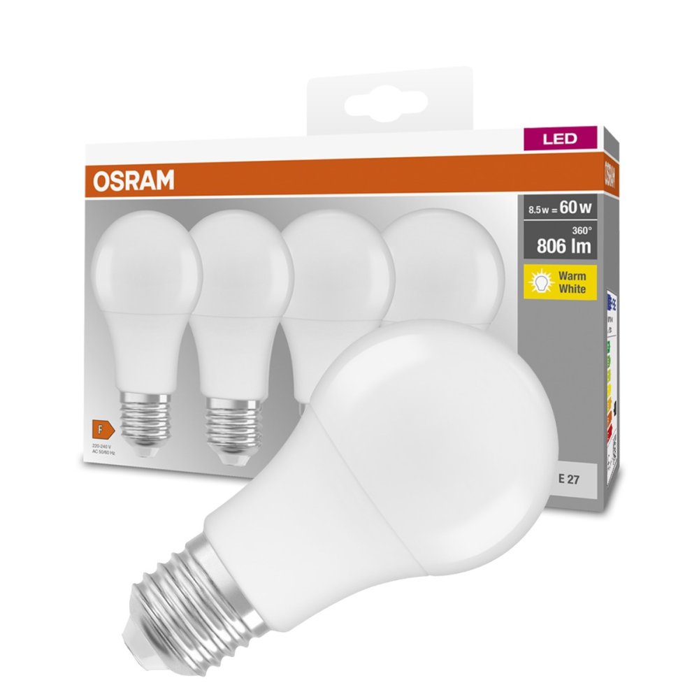 4PAK LED žiarovka E27 A60 8,5W = 60W 806lm 2700K Warm 300° OSRAM Base