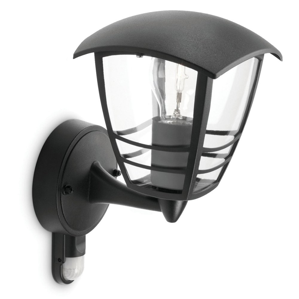 CREEK myGarden E27 IP44 LED fasádne nástenné svietidlo so senzorom pohybu čierne PHILIPS