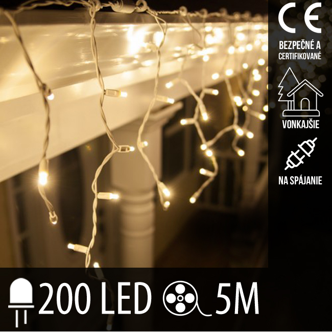 Vianočná led svetelná záclona na spájanie vonkajšia - 200led - 5m teplá biela