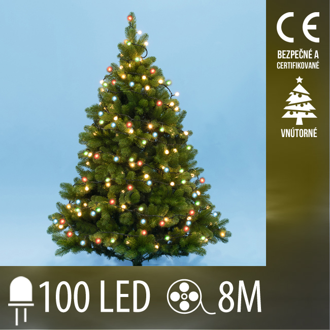 Vianočná led svetelná reťaz vnútorná - guľky 1,5 cm - 100led - 8m multicolour