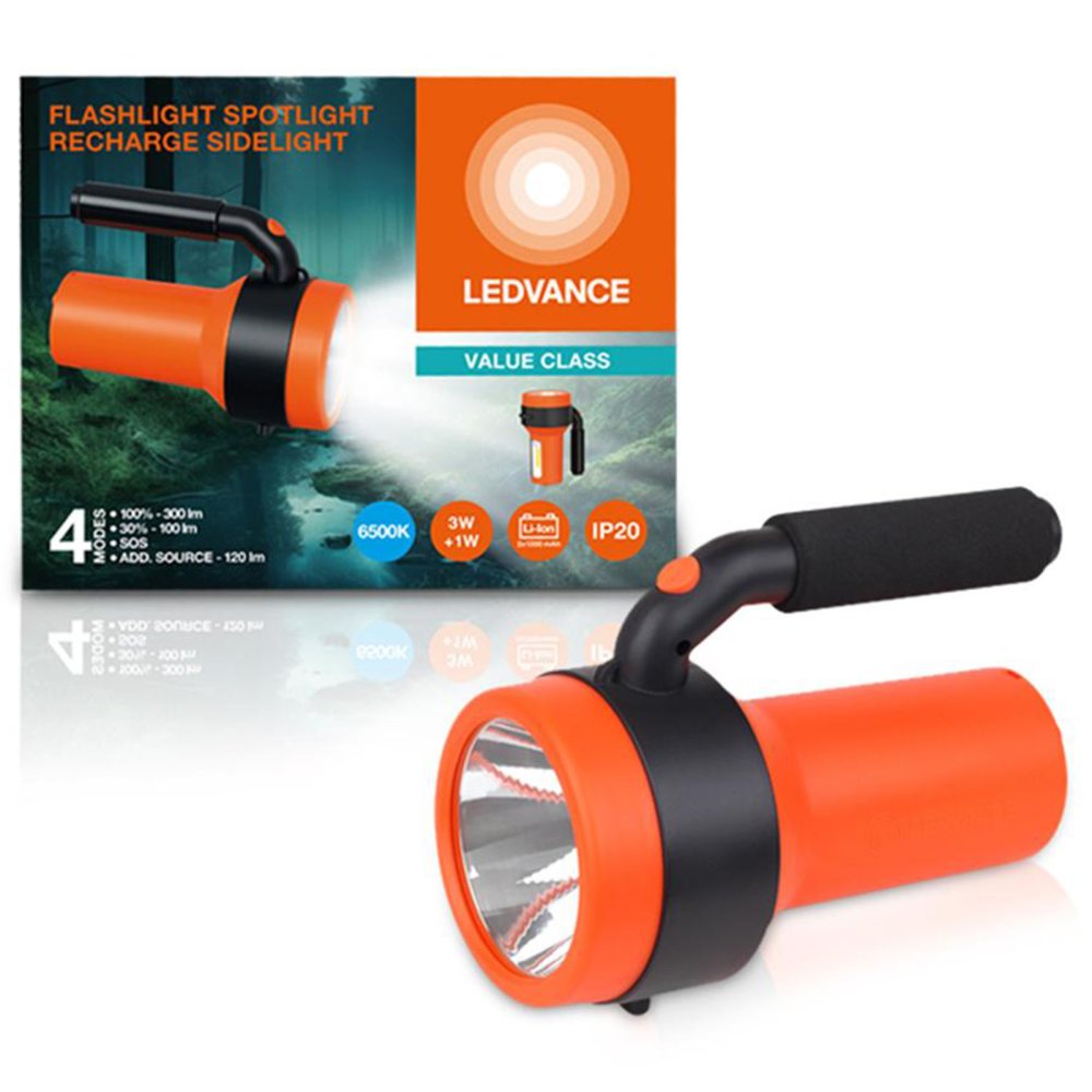LED vyhľadávacie svietidlo ručné dobíjateľné 3W 300lm 6500K studená oranžová baterka Ledvance