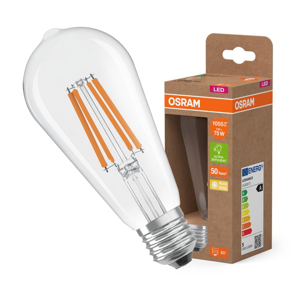 LED žiarovka ST64 E27 5W = 75W 1055lm 2700K Warm 330° Filament CLASSIC ENERGETICKÁ ÚSPORNOSŤ Osram