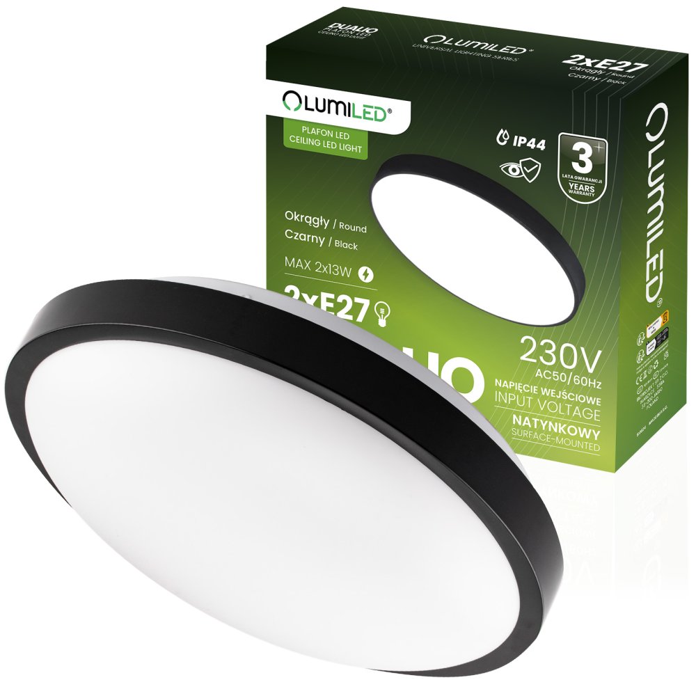 LED stropný plafón 2x E27 DUALIO Round IP44 30cm LUMILED