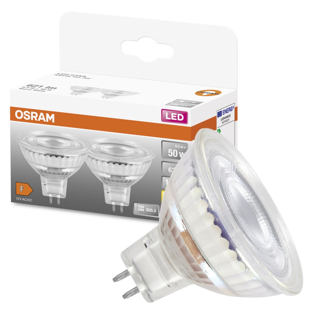 2x LED žiarovka MR16 Reflector GU5.3 6,5W = 50W 621lm 2700K Warm 12V 36° STAR Osram