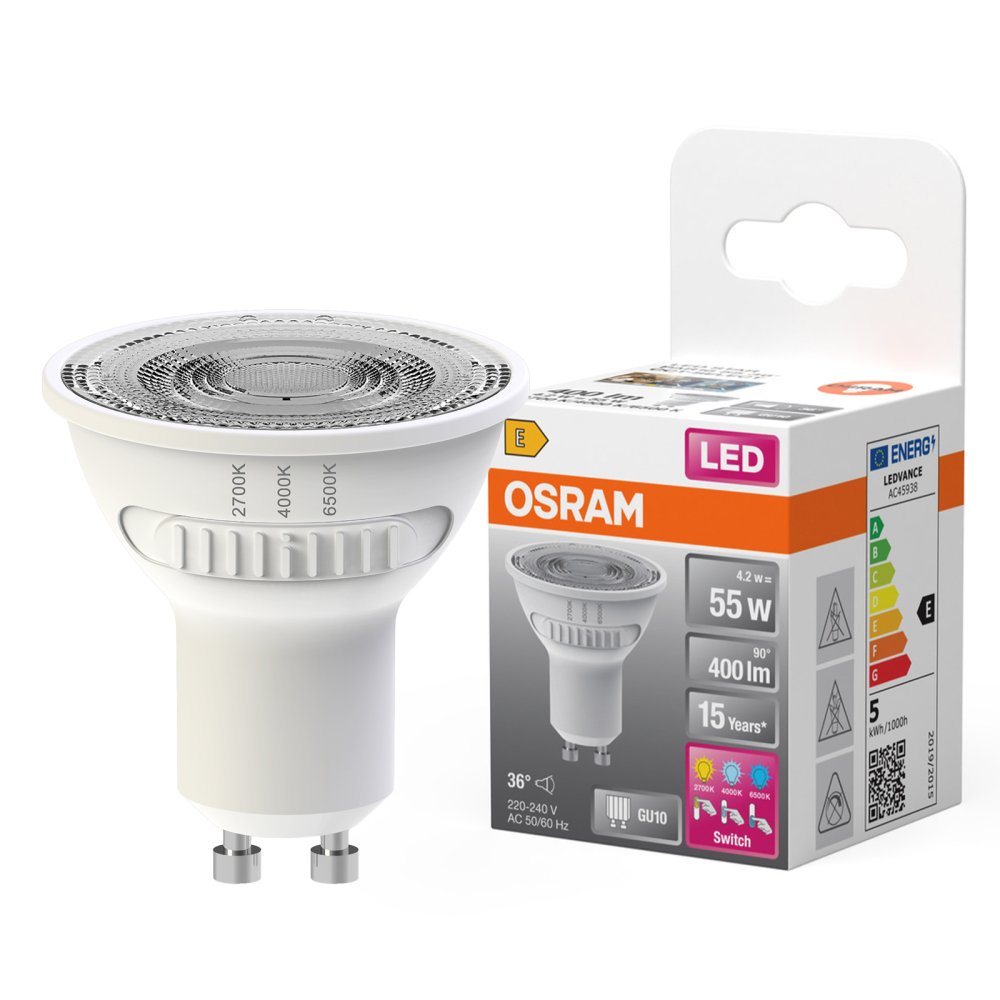 LED žiarovka PAR16 Reflektor GU10 4,2W = 55W 400lm 2700 - 4000 - 6500K CCT 36° SUPERSTAR Osram