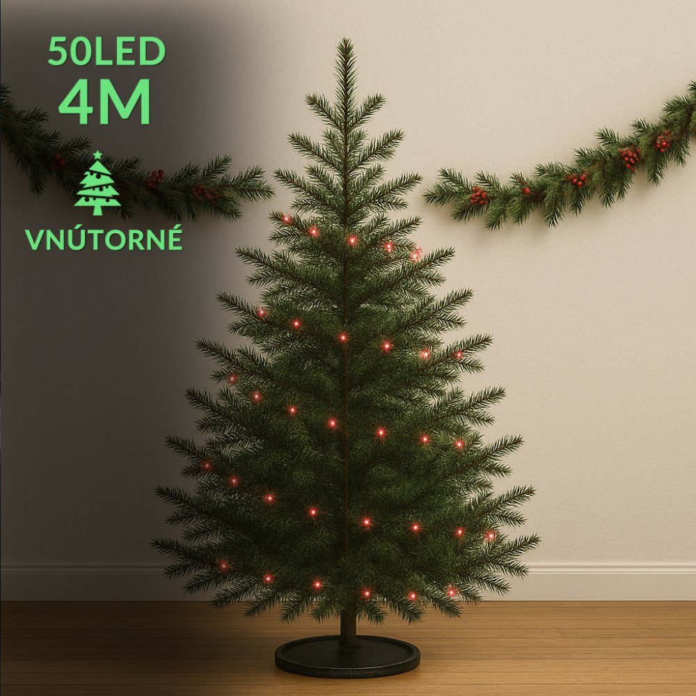Vianočná led svetelná reťaz vnútorná - 50led - 4m červená