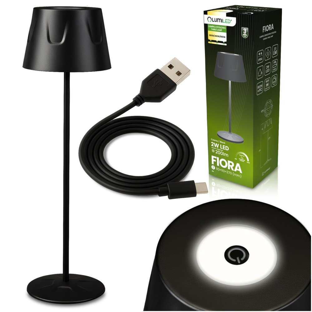 E-shop Stojacia záhradná lampa LED dekoratívna stolová nočná USB stmievateľná dotyková čierna FIORA LUMILED
