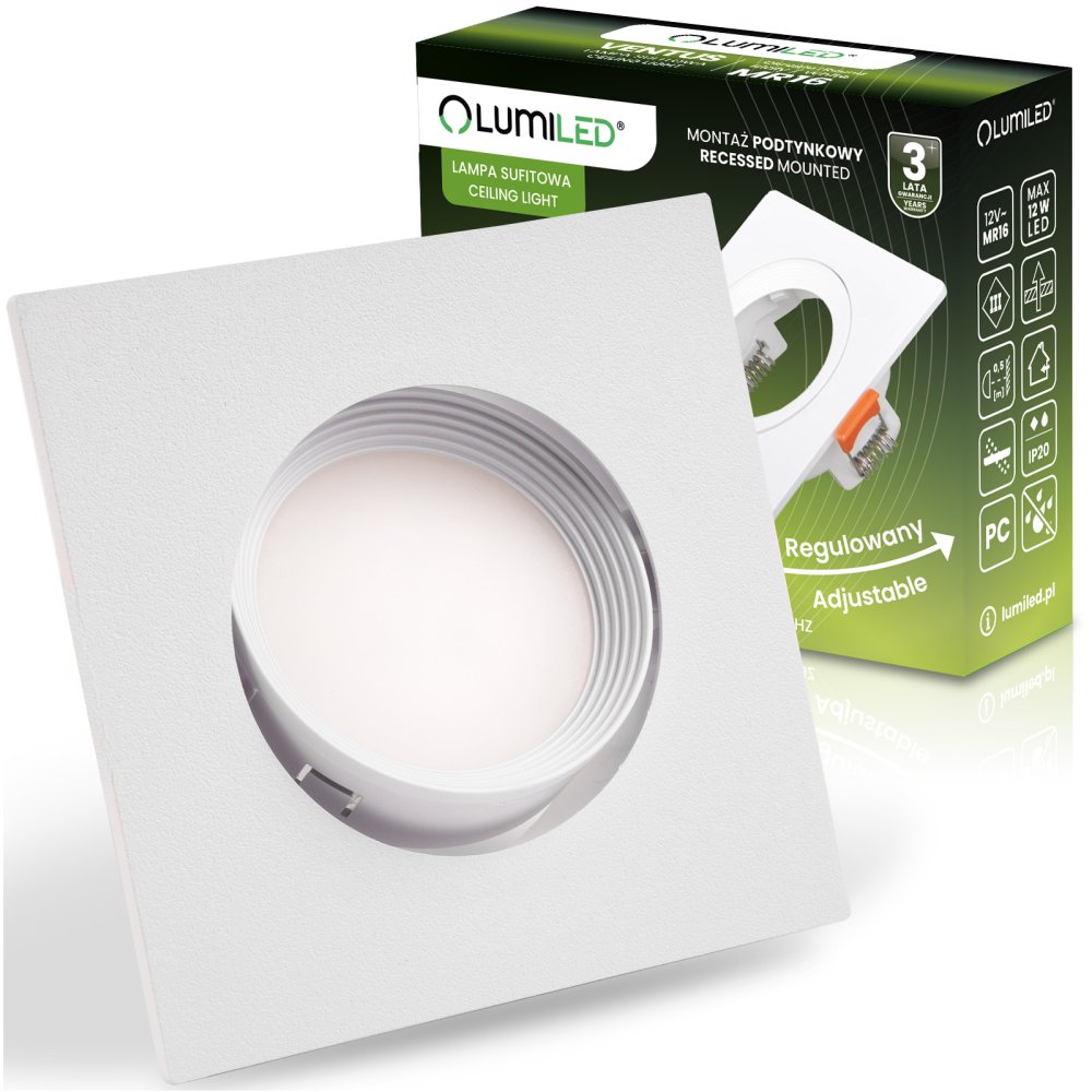 E-shop Halogénové svietidlo na zapustenú montáž Hranaté biele GU10 MR16 VENTUS Lumiled