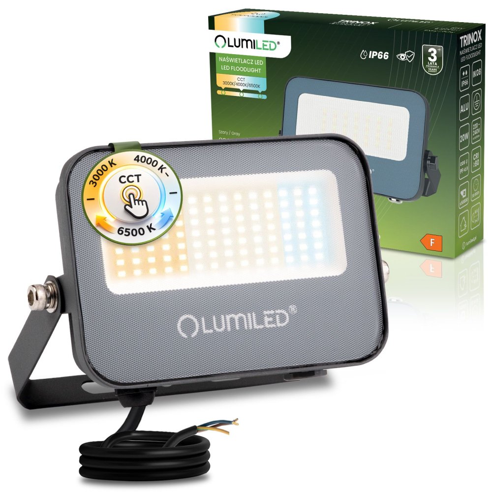 E-shop LED reflektor TRINOX 20W 2000lm CCT IP66 sivý Lumiled