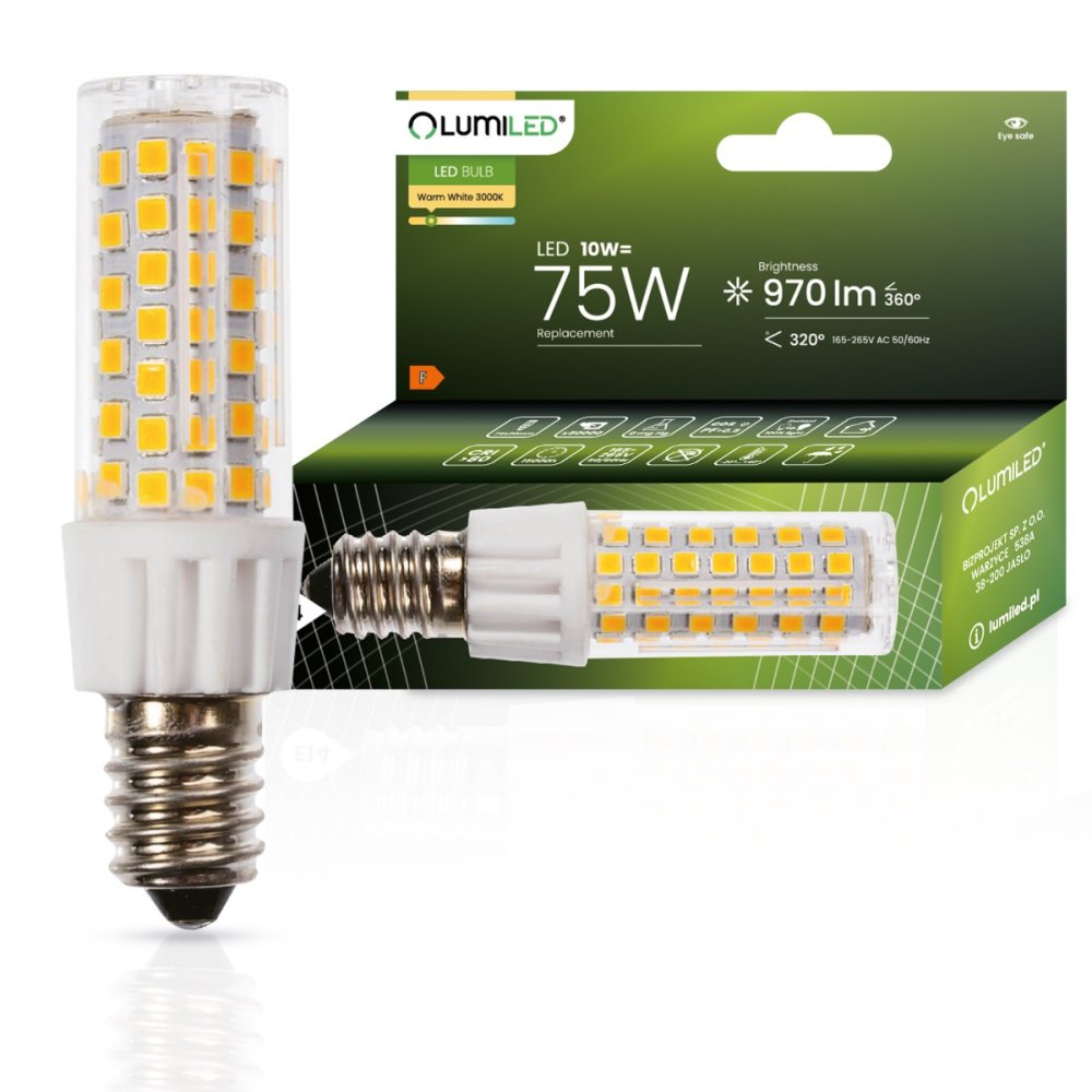 Žiarovka LED E14 tubulárna T25 10W = 75W 970lm 3000K teplá 320° LUMILED