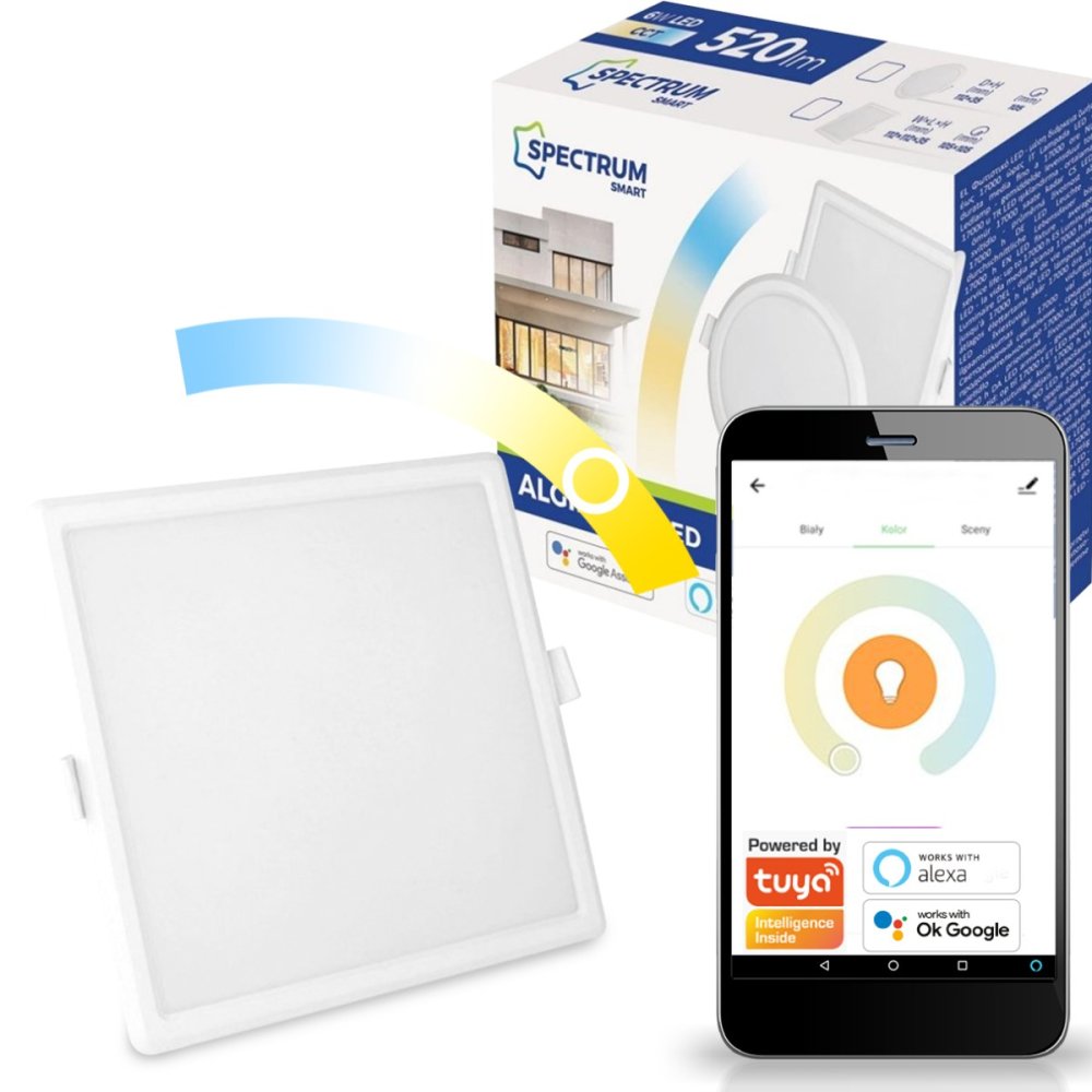Zapustený štvorcový LED panel 6W CCT ALGINE SPECTRUM Smart TUYA WiFi Stmievateľný