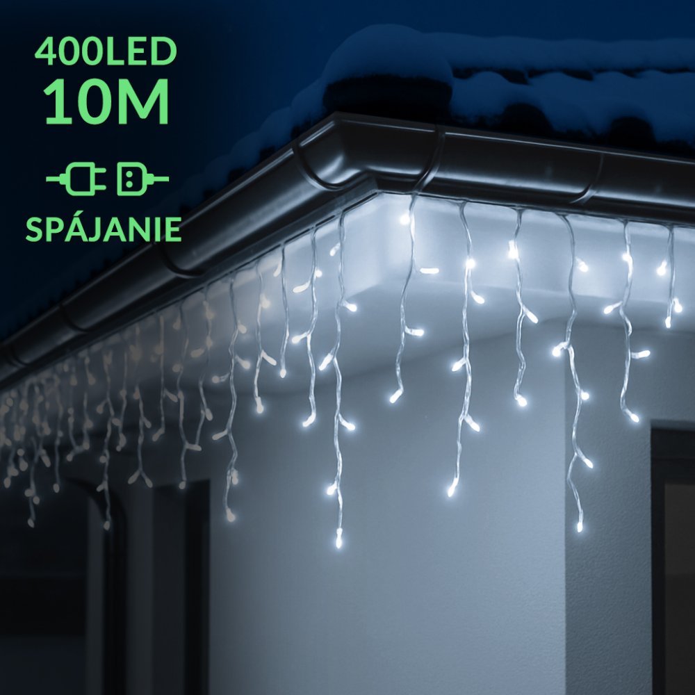 Vianočná led svetelná záclona na spájanie vonkajšia - 400led - 10m studená biela