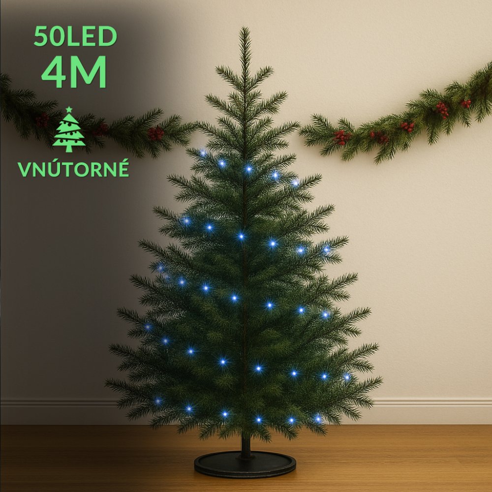 Vianočná led svetelná reťaz vnútorná - 50led - 4m modrá