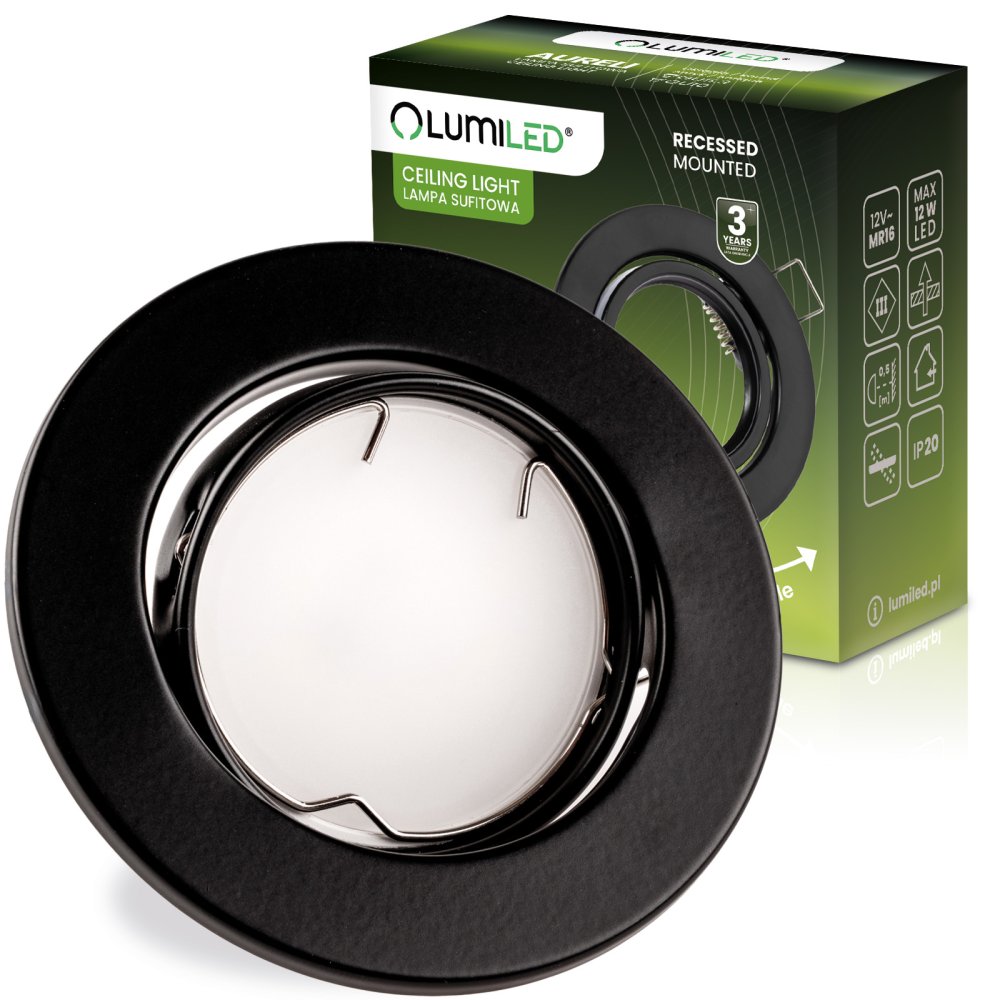 E-shop Zapustené svietidlo halogénové pohyblivé okrúhle AURELI čierna plech MR16 GU10 Lumiled