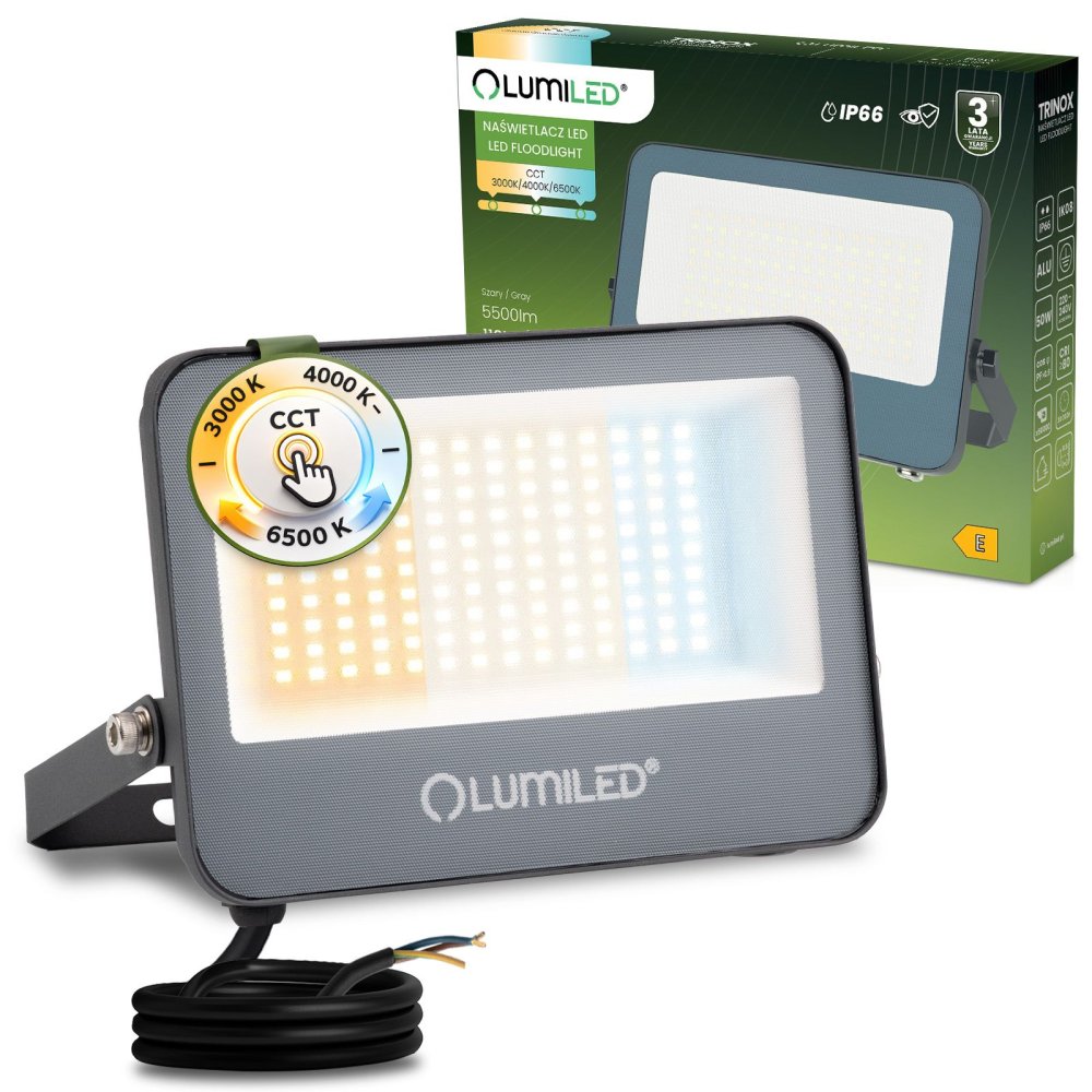 E-shop LED reflektor TRINOX 50W 5500lm CCT IP66 sivý LUMILED