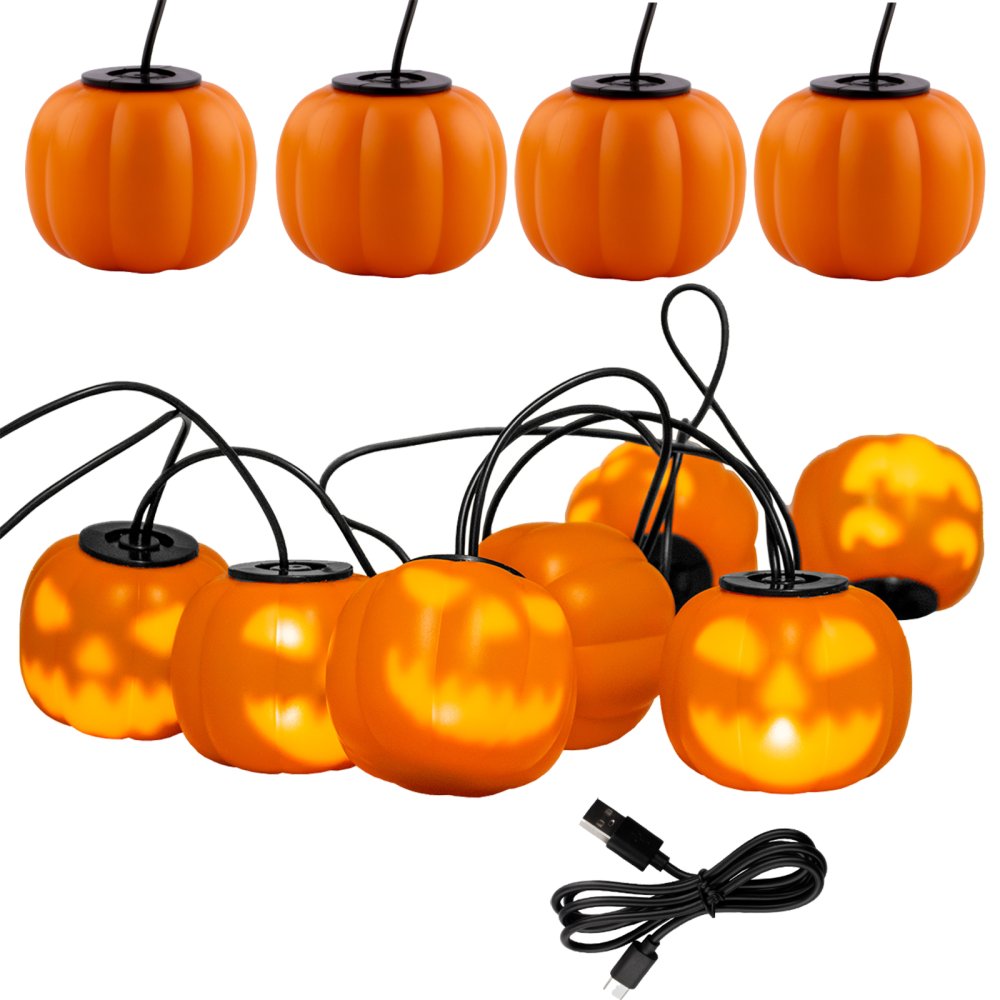 E-shop Batériový veniec 8xLED Dekoratívne tekvice 4,45 m Halloween svetlá + USB C