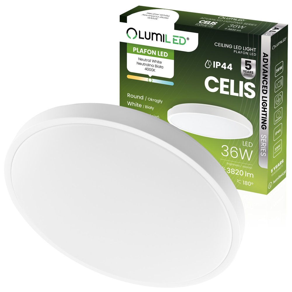 E-shop LED stropný plafón s povrchovou montážou 36W 4000K CELIS Round IP44 White Ring ALS LUMILED