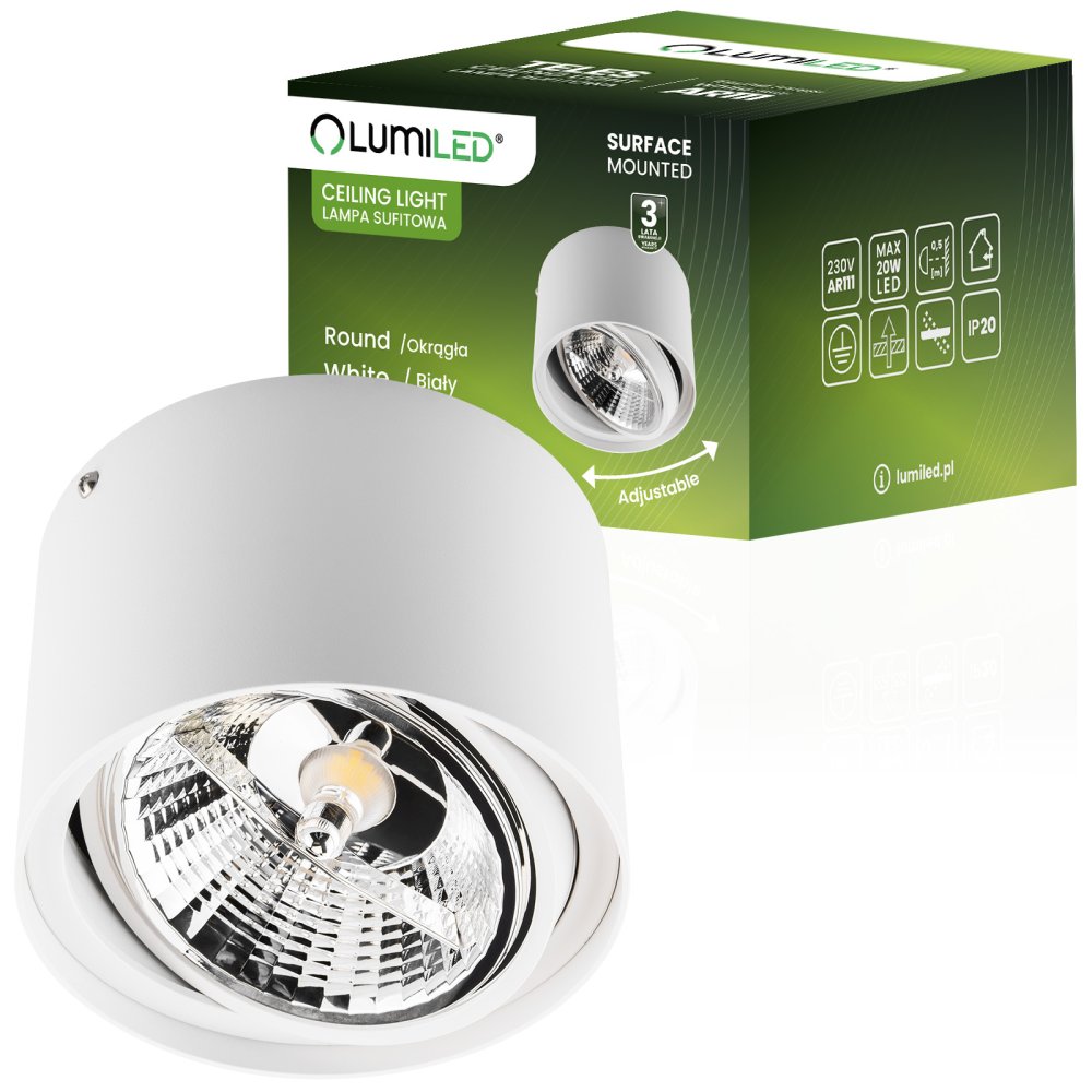 E-shop Povrchové svietidlo HALOGEN SPOT TUBA Movable GU10 AR111 Round White 100mm TELES LUMILED