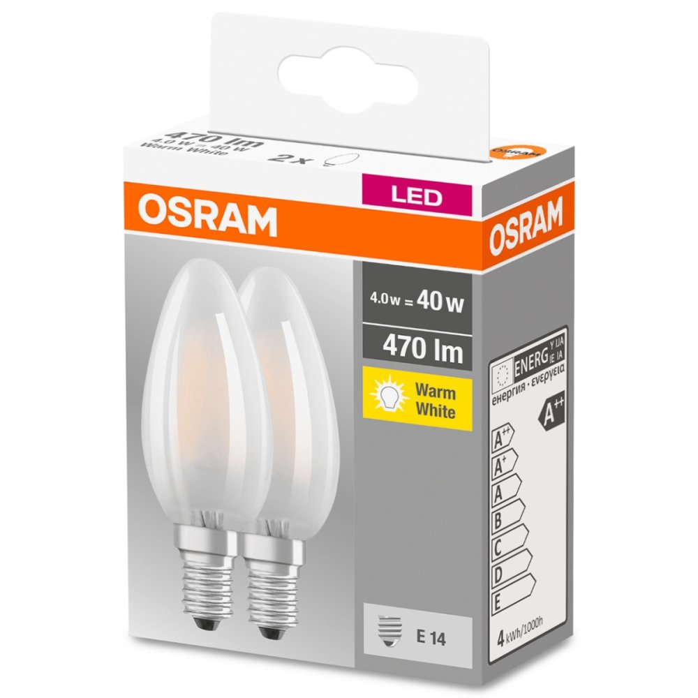 2PAK LED žiarovka E14 B35 4W = 40W 470lm 2700K Warm 300° Filament OSRAM Base
