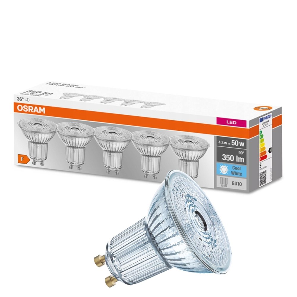 5PAK LED žiarovka GU10 4,3W = 50W 350lm 4000K Neutrálna 36° pätica OSRAM