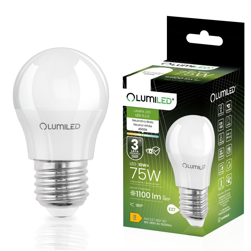 LED žiarovka E27 Ball P45 10W = 75W 1100lm 4000K Neutral 180° LUMILED