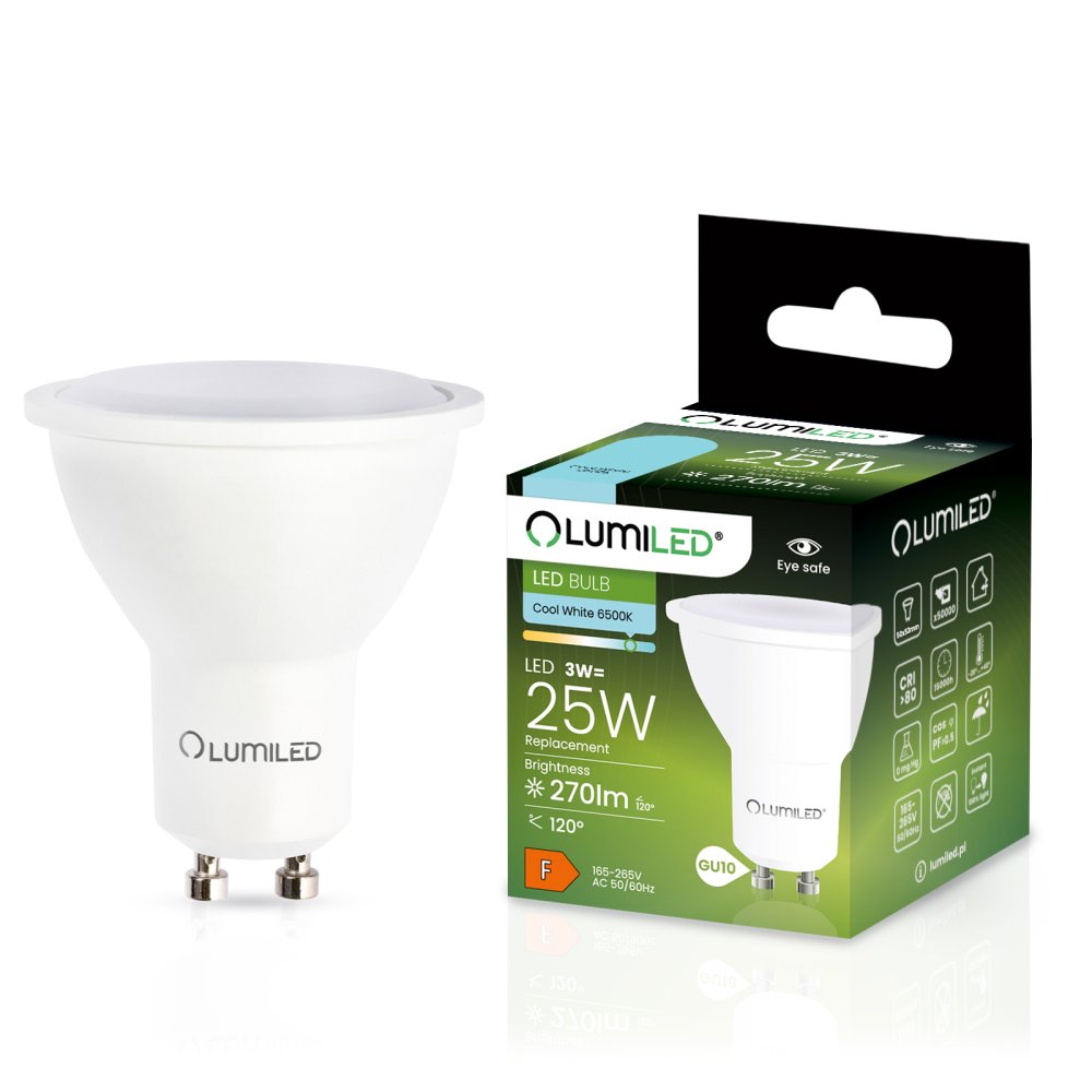 E-shop LED žiarovka GU10 3W = 25W 270lm 6500K Cold 120° LUMILED