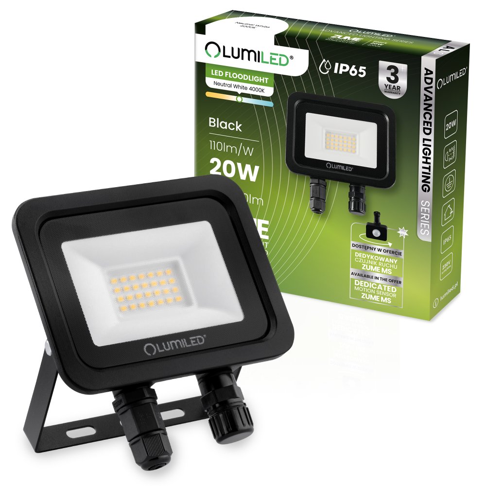 E-shop LED reflektor ZUME 20W 2200lm 4000K IP65 Black Advanced Lighting Series LUMILED