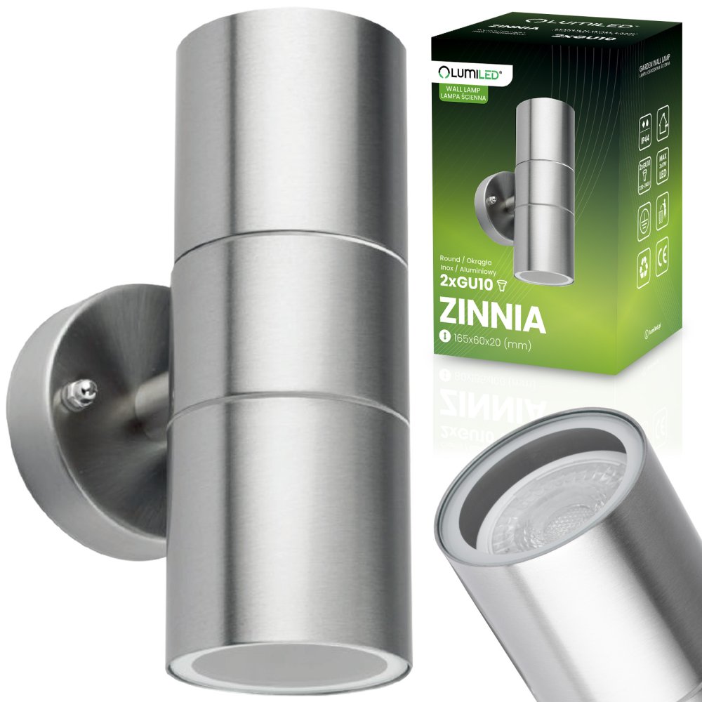 E-shop Vonkajšie nástenné svietidlo záhradné stena fasádne hore dole LED GU10 IP44 ZINNIA INOX LUMILED