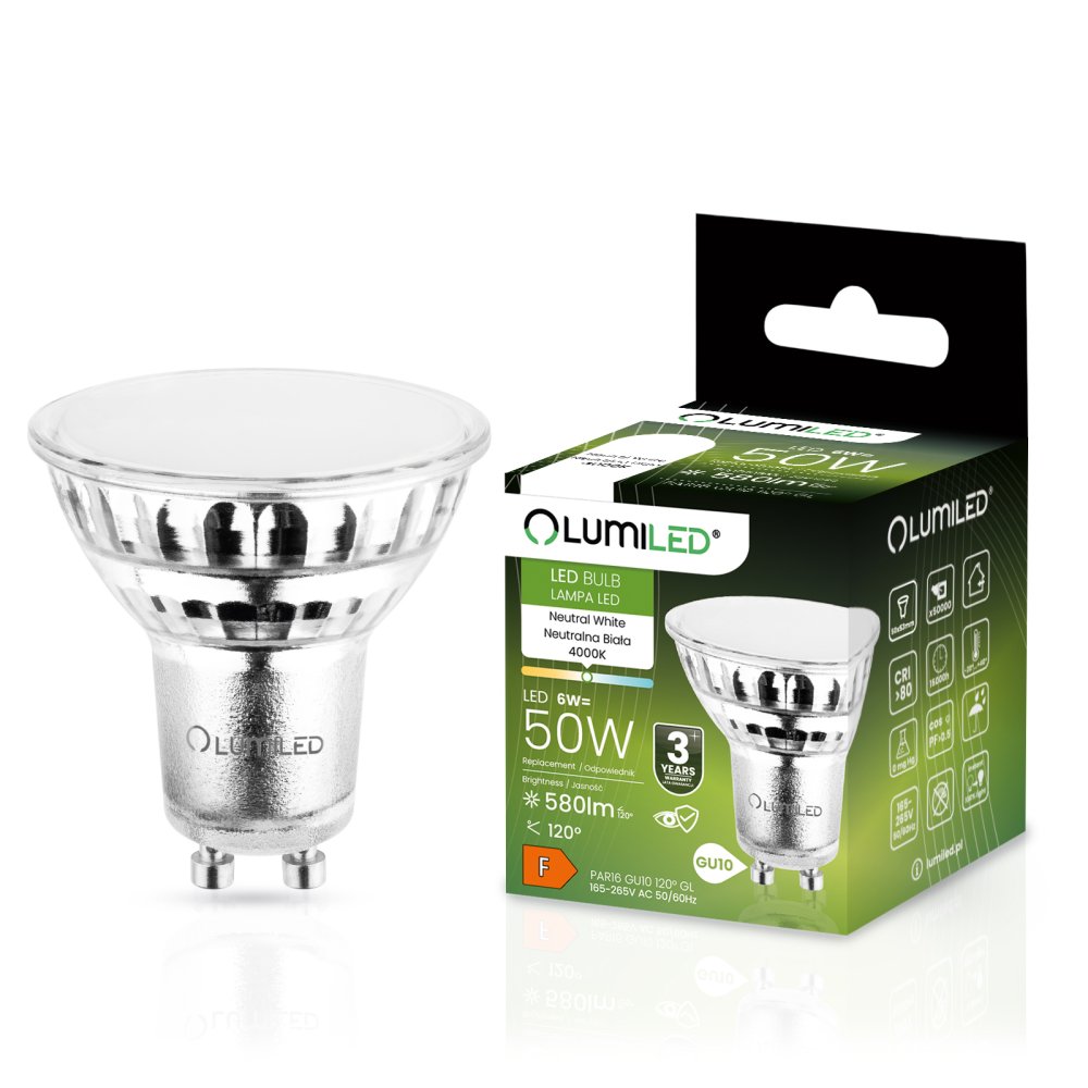 Žiarovka LED GU10 reflektor PAR16 6W = 50W 580lm 4000K neutrálna 120° LUMILED