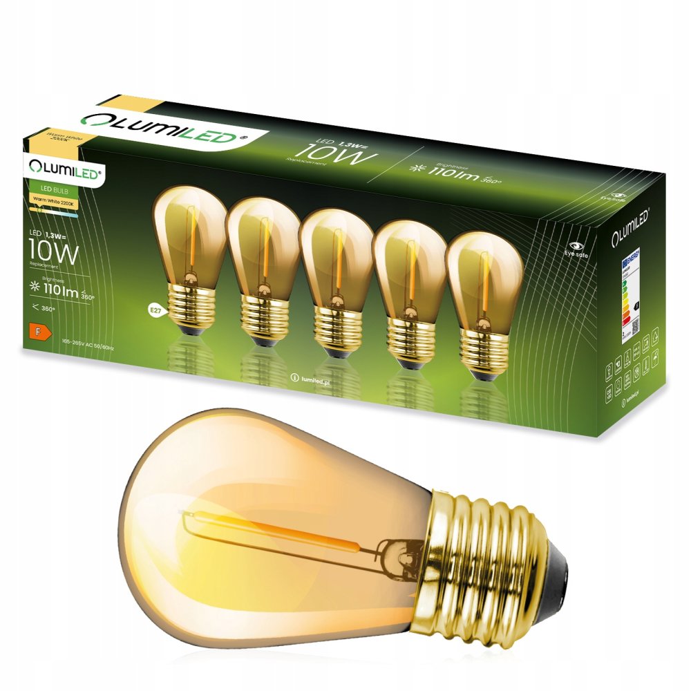 5-PAK LED žiarovka E27 ST14 1,3W = 10W 2200K Warm 110lm vlákno pre Girland LUMILED
