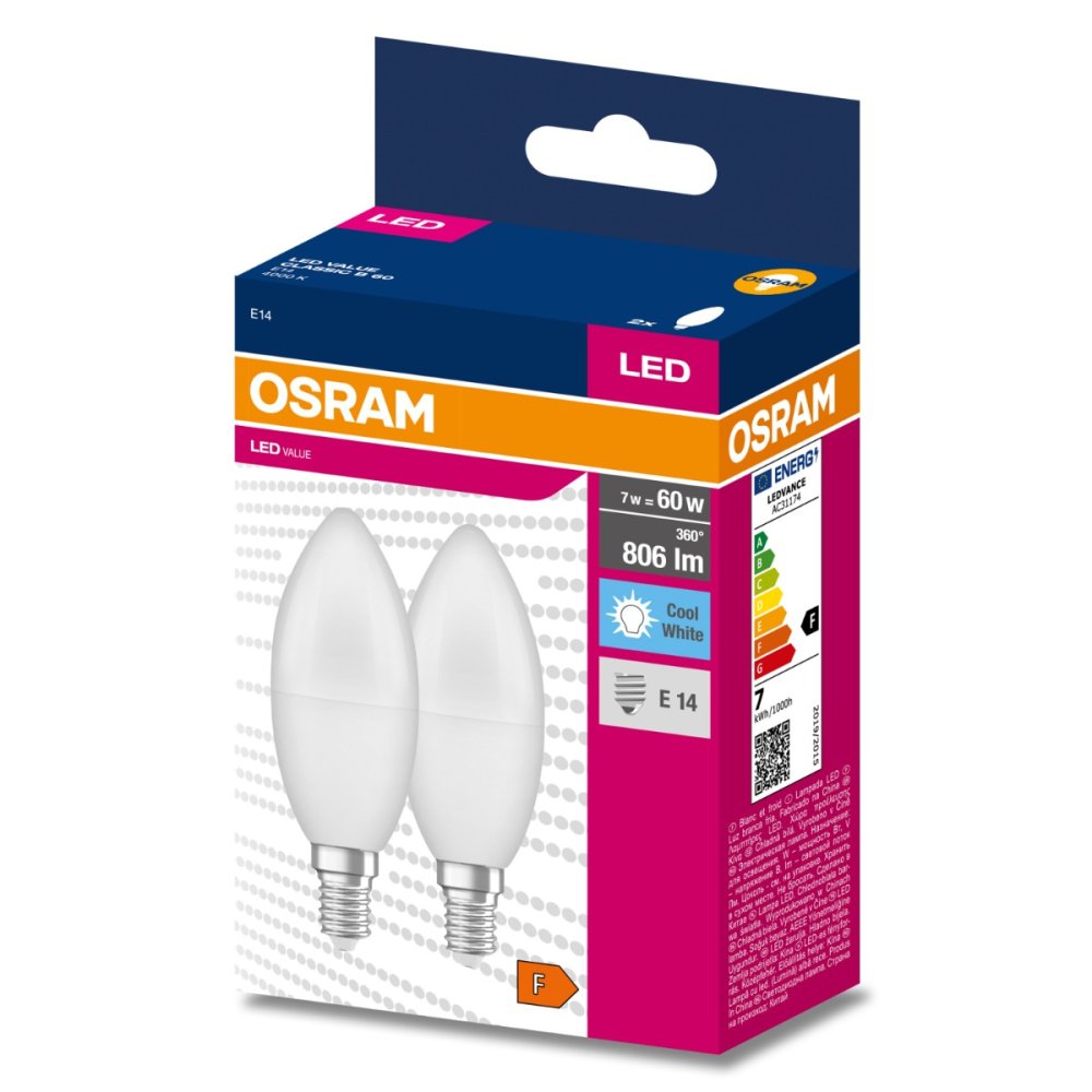 2PAK LED žiarovka E14 B35 7W = 60W 806lm 4000K Neutrálna 220° OSRAM VALUE