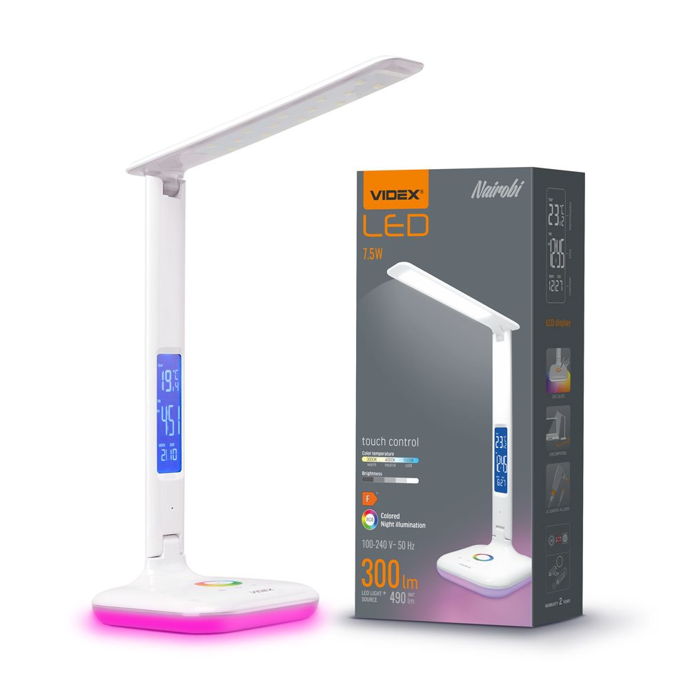 NAIROBI VIDEX stmievateľná stolná LED lampa 7,5W 3000K - 5500K RGB Touch White
