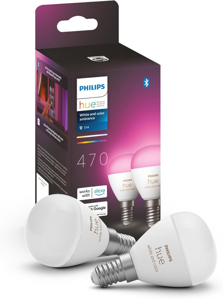 2x LED žiarovka E14 Ball P45 5,1W = 40W 470lm 2000-6500K CCT + RGB SMART Smart Bluetooth ZigBee White and Color Ambiance Philips HUE