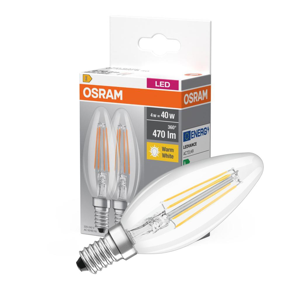 2x LED žiarovka B35 Candle E14 4W = 40W 470lm 2700K Warm 300° BASE Osram