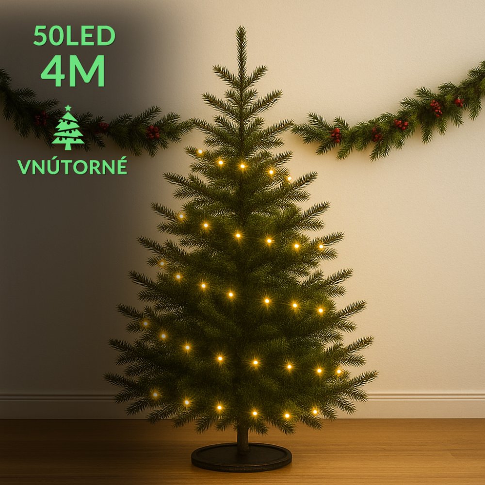 Vianočná led svetelná reťaz vnútorná - 50led - 4m teplá biela