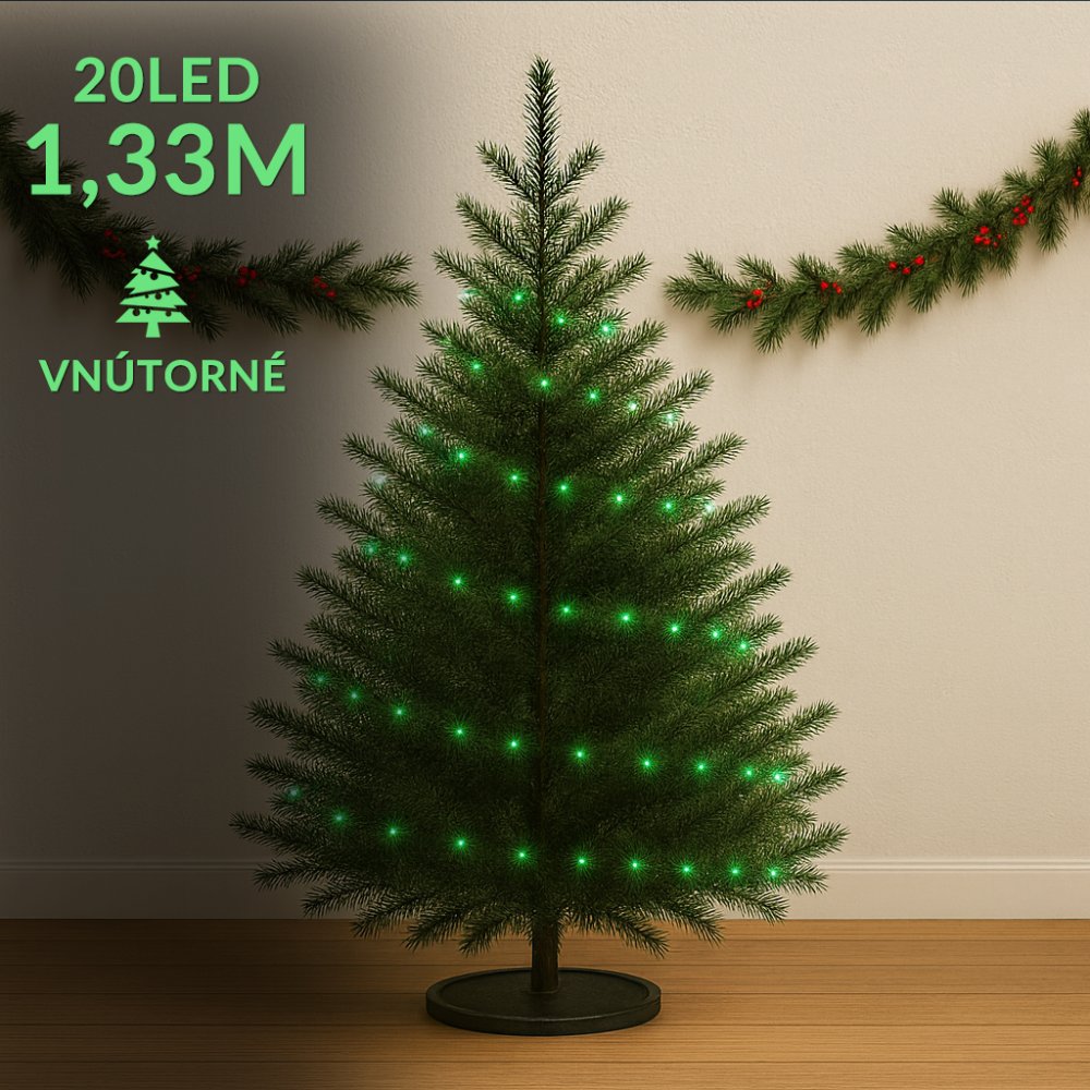 Vianočná led svetelná reťaz vnútorná - 20led - 1,33m zelená