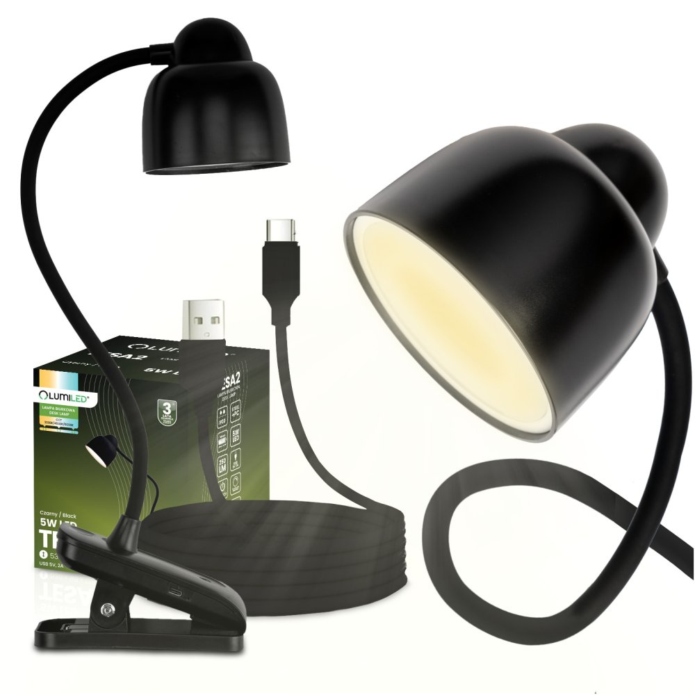 E-shop LED stolová lampa 5W CCT kresliarska školská TESA 2 čierna LUMILED