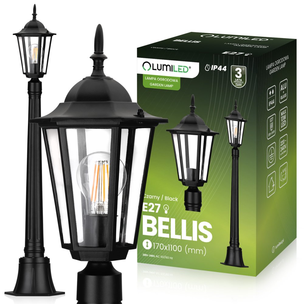 E-shop Vonkajšie záhradné svietidlo E27 LAMppost 1m Black BELLIS LUMILED