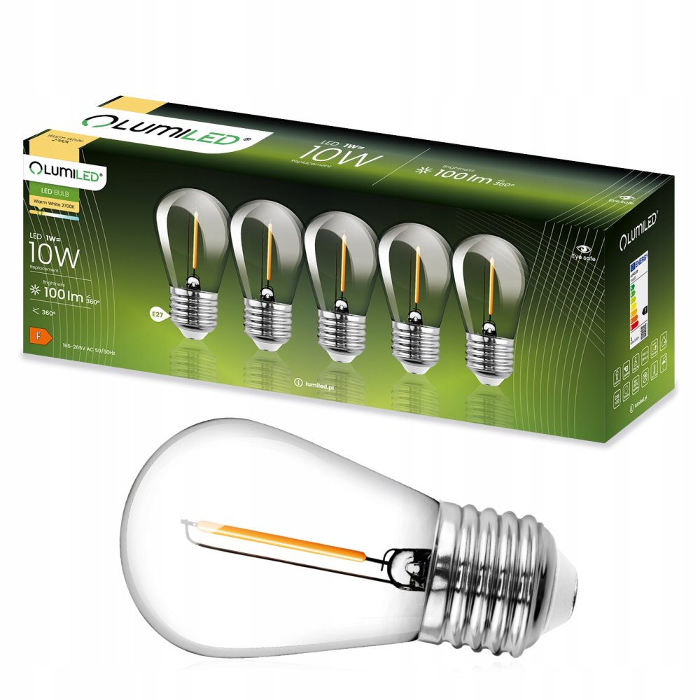 E-shop 5-PAK LED žiarovka E27 ST14 1W = 10W 2700K Warm 100lm vlákno pre Girland LUMILED