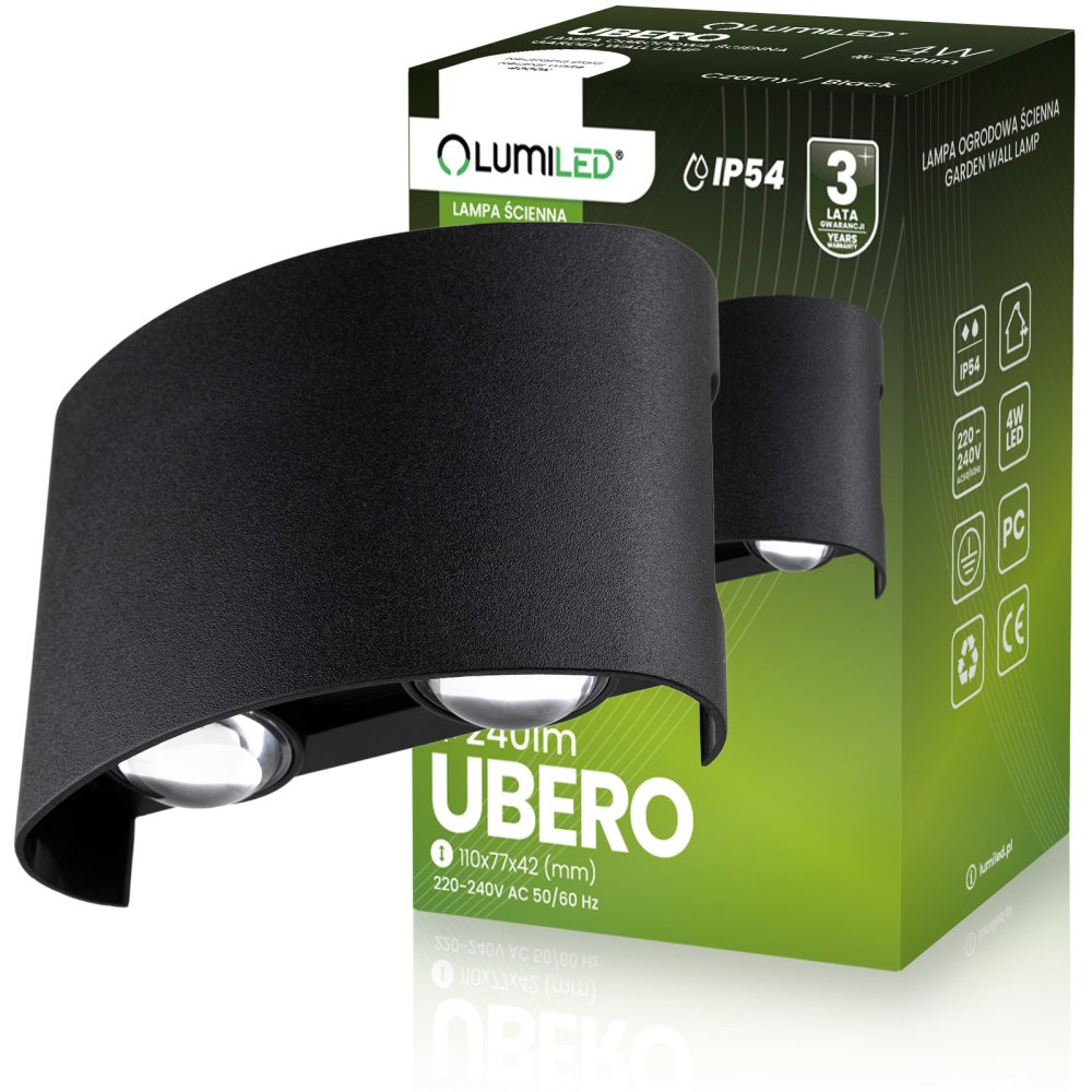 E-shop UBERO LUMILED Vonkajšia záhradná nástenná lampa 4W LED IP54 Top Down