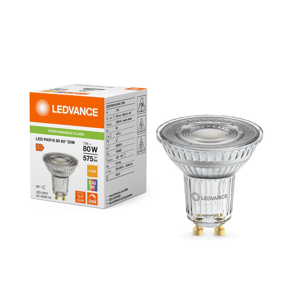 LED reflektorová žiarovka GU10 PAR16 7W = 80W 575lm 2700K Warm 60° CRI90 Stmievateľná Ledvance