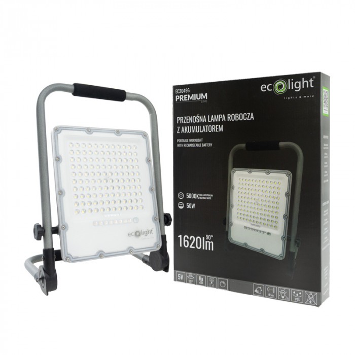 LED reflektor Halogénový akumulátor 50W 5000K 1620lm IP65 Ecolight