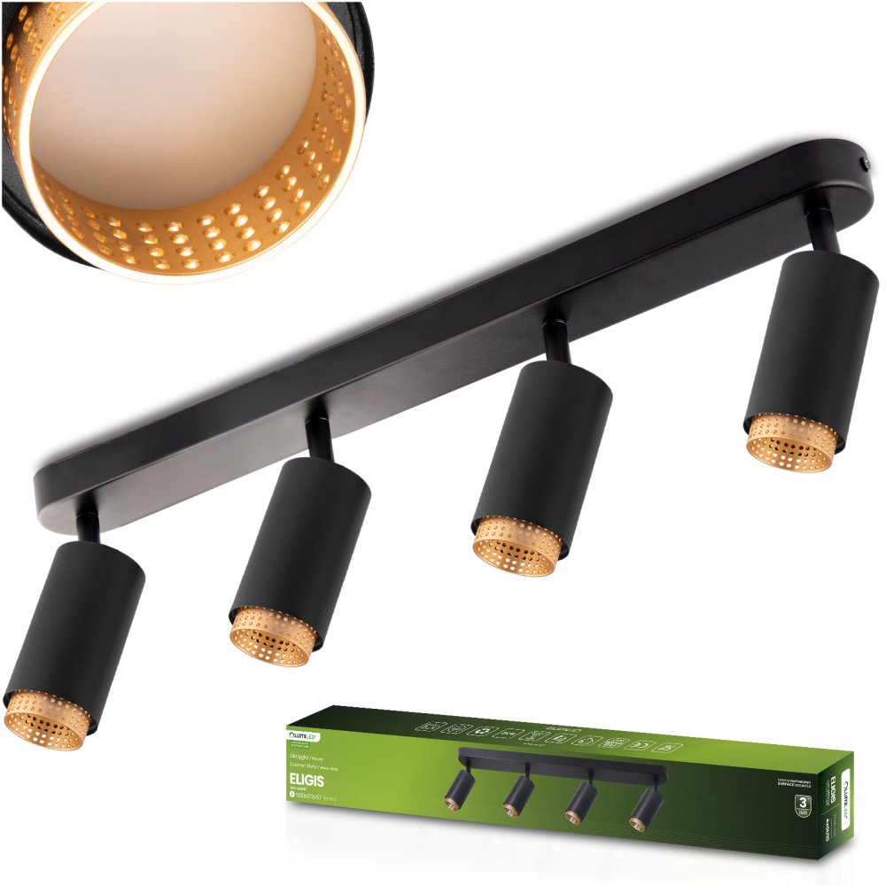 E-shop Stropná lampa reflektor LED 4x GU10 tuba spot ELIGIS čierna LUMILED