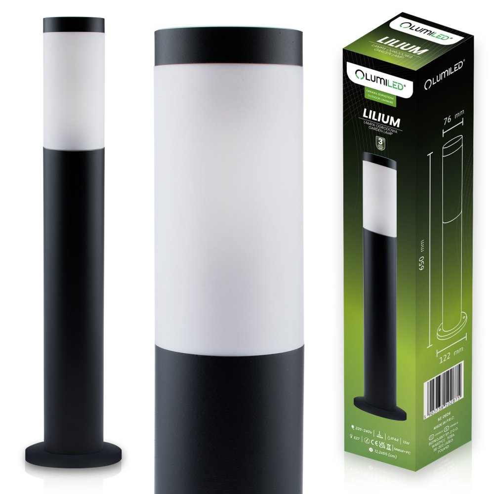 E-shop Záhradná vonkajšia lampa E27 čierna stĺpik 65cm Lilium LUMILED