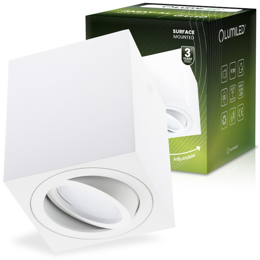 E-shop HALOGEN Spot Tube Movable AMAT-M GU10 LUMILED Square White 84mm pre povrchovú montáž