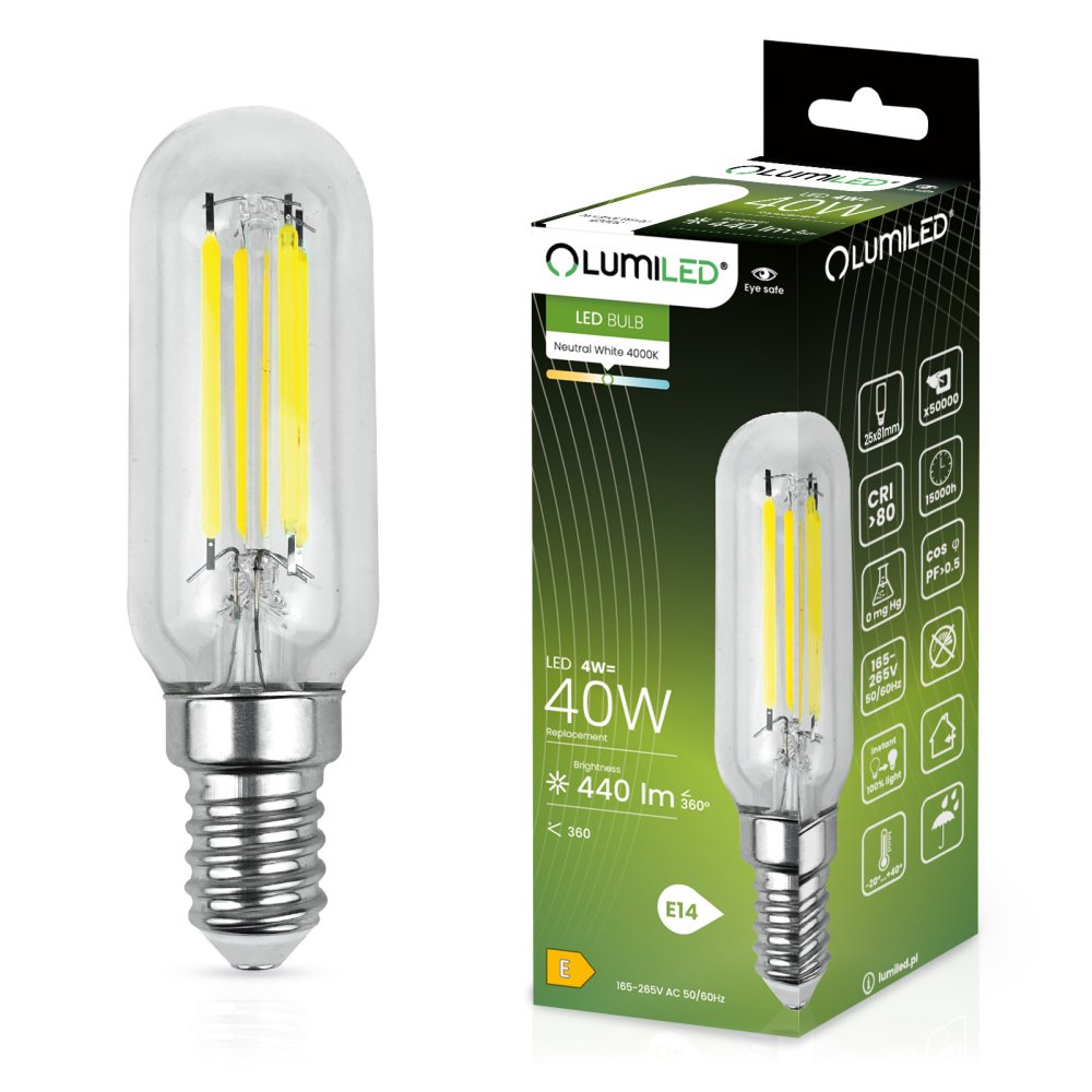 E-shop LED žiarovka do chladničky E14 T25 4W = 40W 440lm 4000K Neutrálne vlákno LUMILED