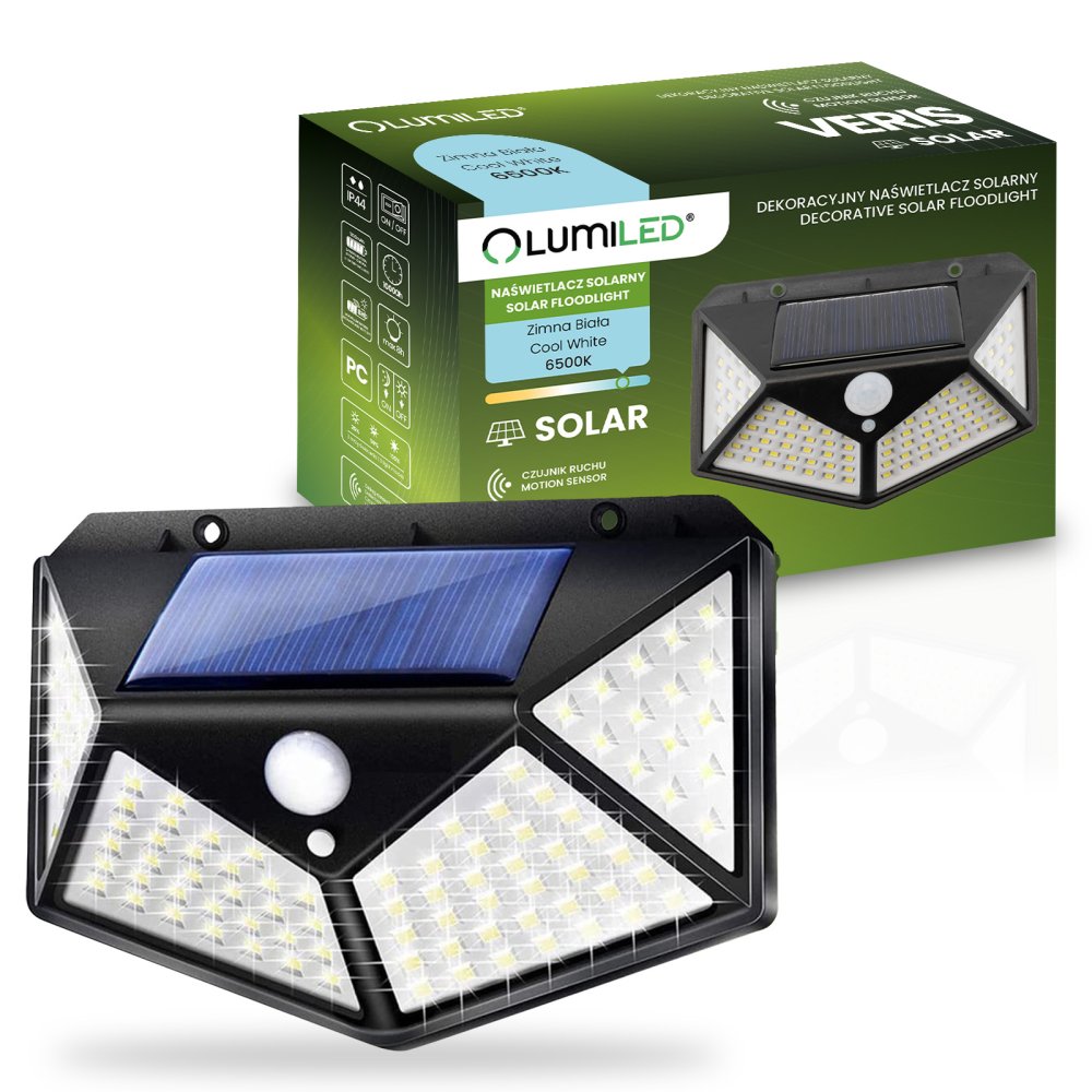 E-shop Solárne reflektory LED Halogénová záhradná lampa 6500K IP65 Senzor pohybu a súmraku VERIS LUMILED